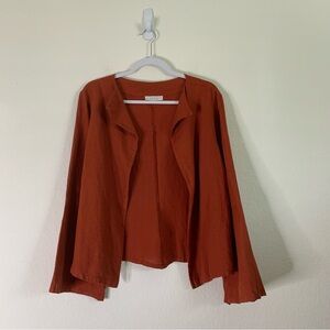 Bryn Walker Womens orange 100% linen bell sleeve open front cardigan S